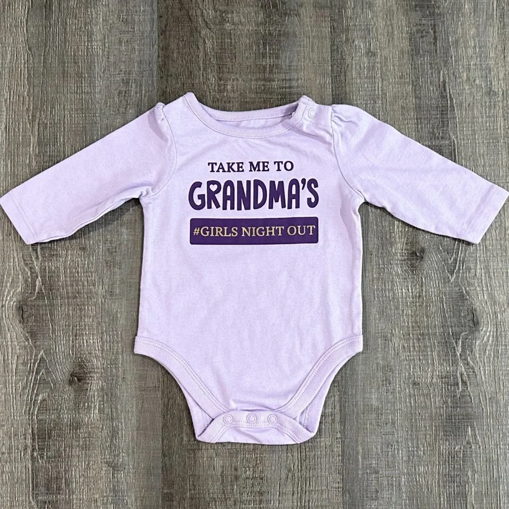 💞 New Baby / Infant Size 0-3 Months Purple “Take Me To Grandma’s…” Onesie